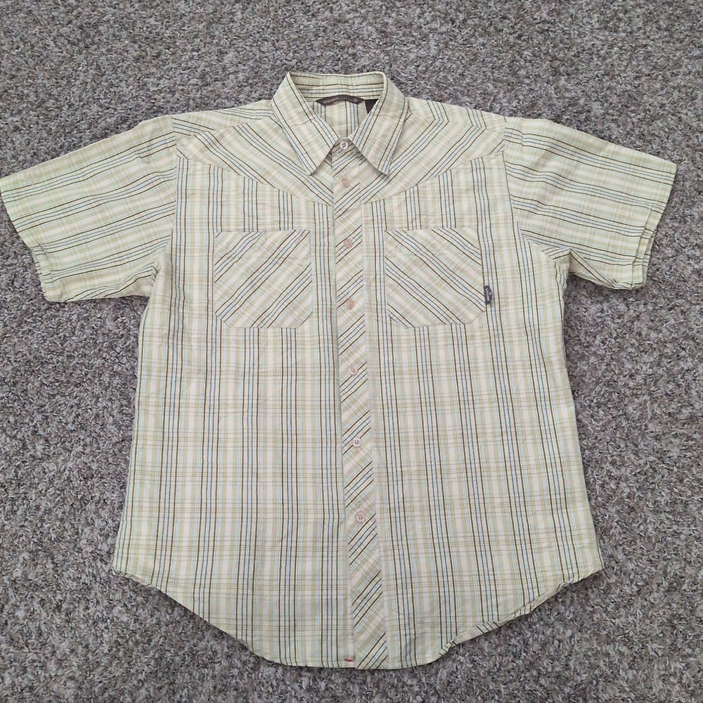 Element Mens L Short Sleeve Button Down Shirt Brown‎ Beige Skateboard Streetwear